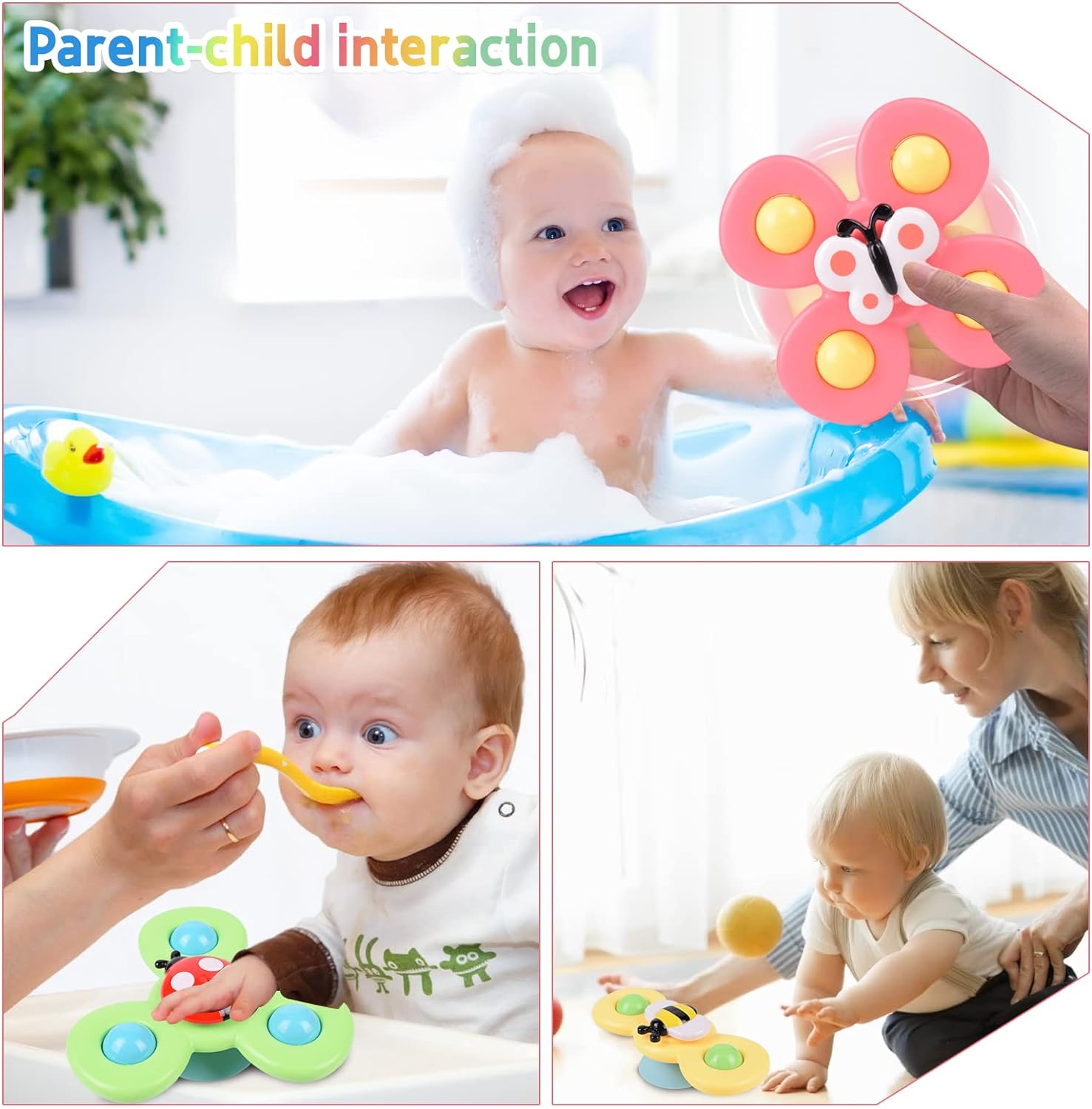 Suction Cup Spinner Toy for Baby, 3PCS Spinner Sensory Toys for Toddlers 1-3 Cartoon Baby Bath Toys 6 to 12 Months Kids Birthday Gift for Baby High Chair/Bathing/Dining Table/Travelling (Colorful) - Image 4